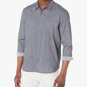🔥 PAIGE Men’s Grey Blue Chambray Denim Button Down Shirt Large L EUC 🔥